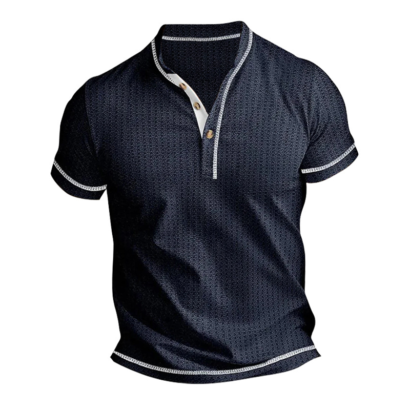 Men's Contrast Waffle Short Sleeve Henley T-Shirt DTT25061804