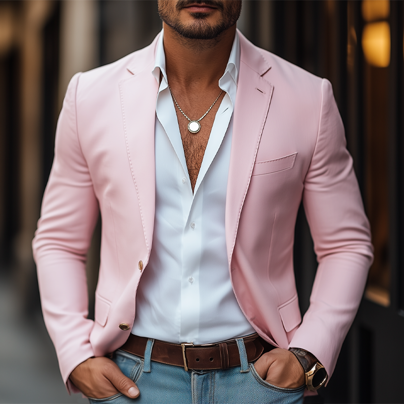 Men's Autumn Business Notched Lapel Two Button Blazer DTT25073007
