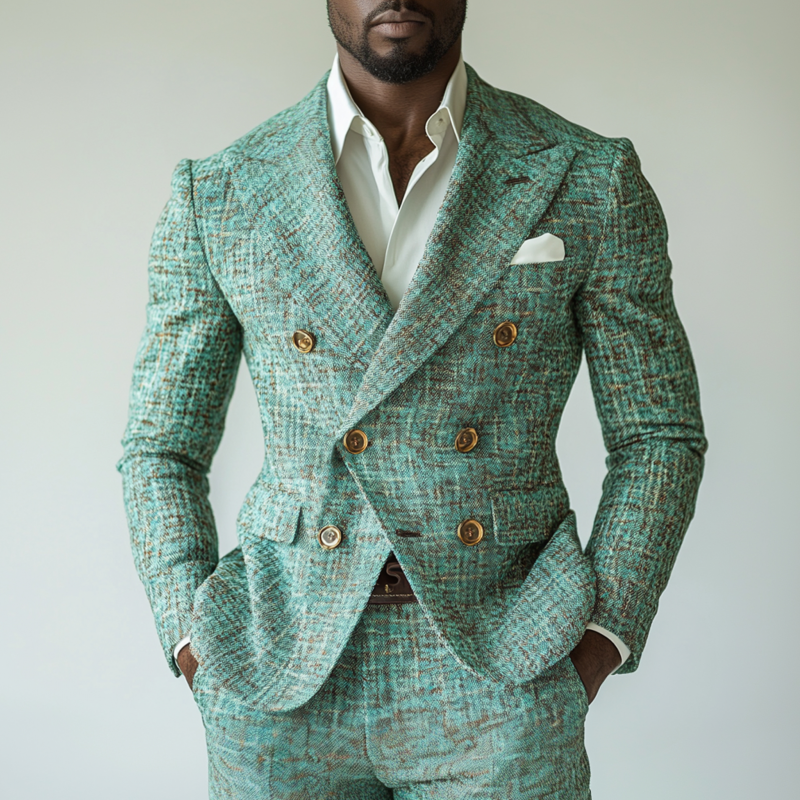 Men's Vintage Elegant Jacquard Peaked Lapel Double Breasted Slim Fit Suit Blazer DTT25080406