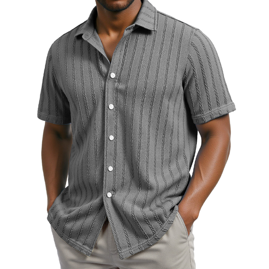 Men's Solid Color Striped Textured Short Sleeve Shirt DTT25062617