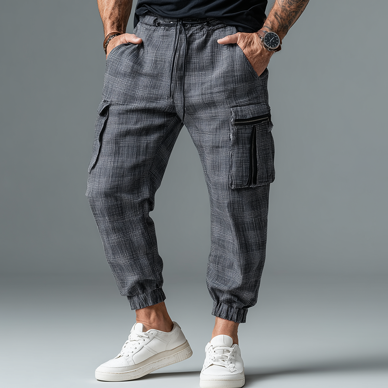 Men's Summer Fashion Plaid Linen Casual Pants DTT25071712