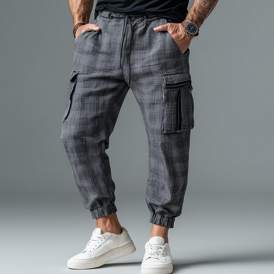 Men's Summer Fashion Plaid Linen Casual Pants DTT25071712