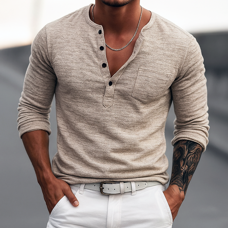 Men's Henley Collar Long Sleeve T-Shirt DTT25062505