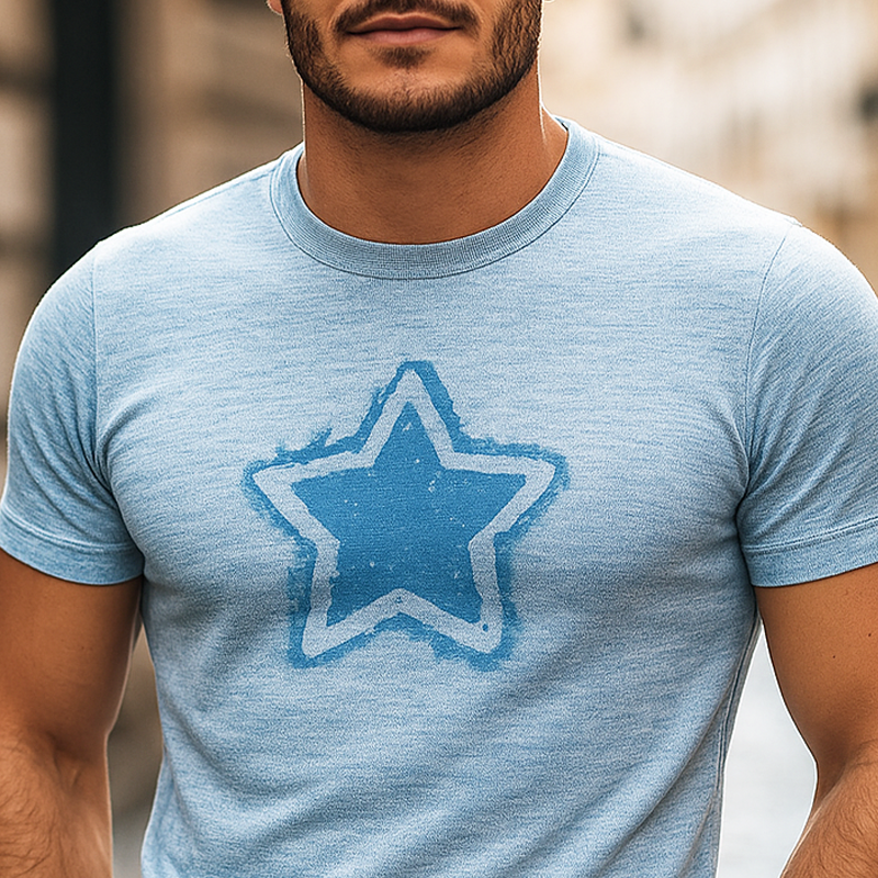Men's Star Print Round Neck Short Sleeve T-shirt DTT25070415