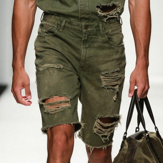 Men's Retro Casual Cotton Washed Distressed Shorts DTT25060512