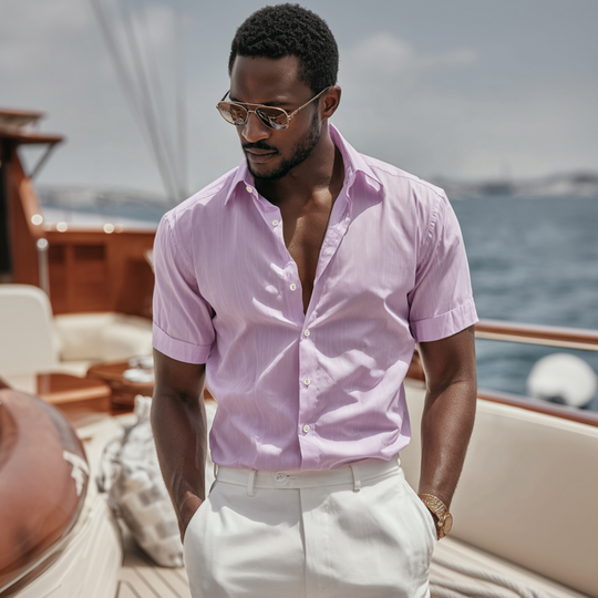 Men's Fashion Breathable Cotton Blended Lapel Slim Fit Short Sleeve Shirt DTT25070220