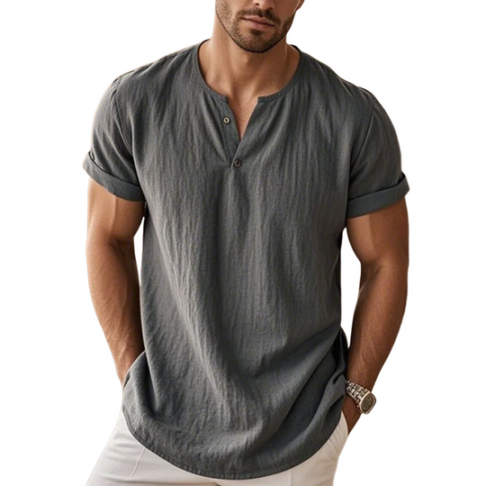 Men's Solid Henley Collar Short Sleeve T-shirt DTT25061304