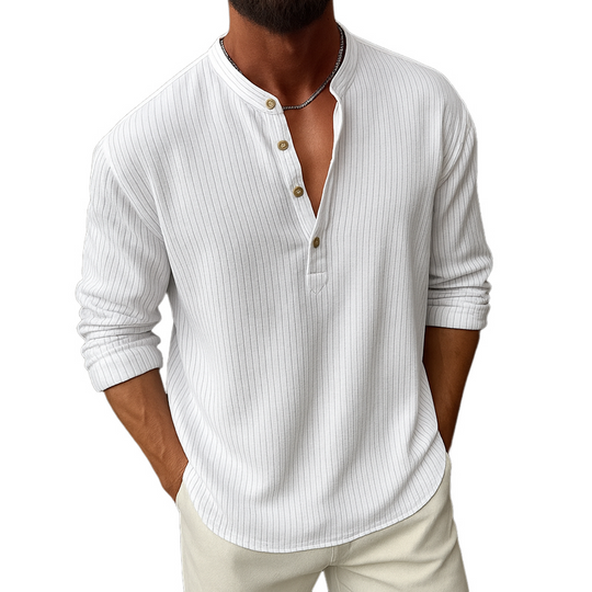 Men's Solid Striped Henley Collar Long Sleeve T-shirt DTT25070414