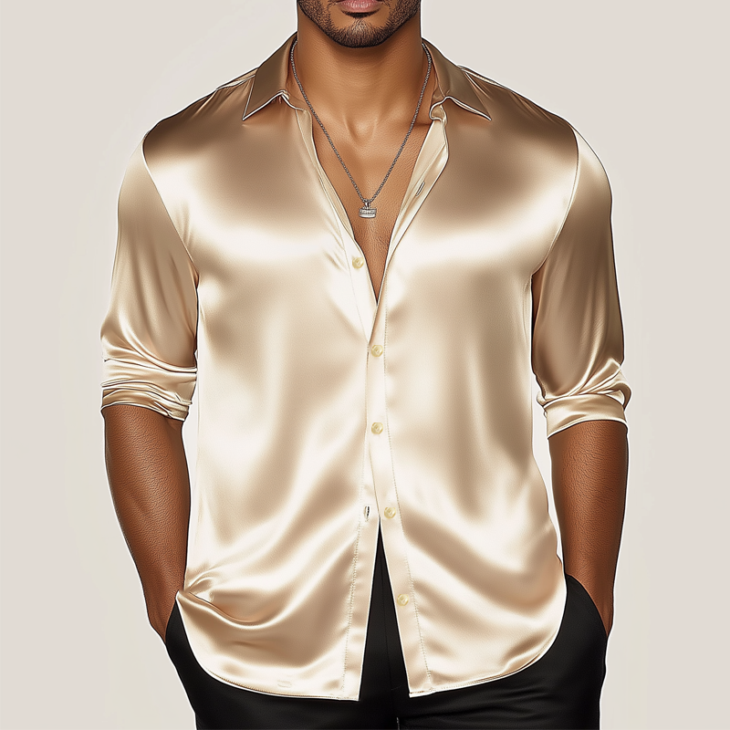 Men's Classic Business Solid Color Satin Long Sleeve Shirt DTT25072311