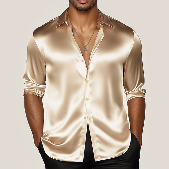 Men's Classic Business Solid Color Satin Long Sleeve Shirt DTT25072311
