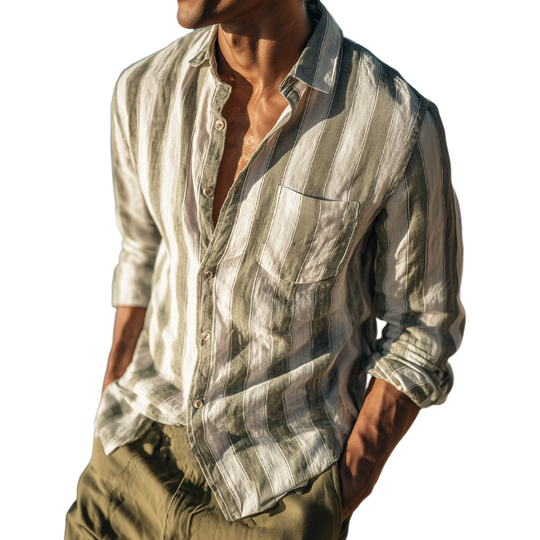 Men's Summer Classic Vertical Striped Casual Long-sleeved Shirt DTT25071014
