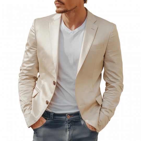 Men's Casual Elegant Solid Color Satin Notch Lapel Single Breasted Slim Fit Blazer DTT25080103