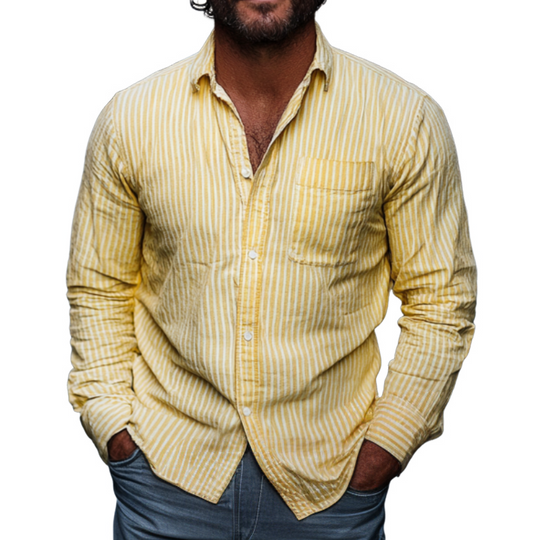 Men's Trendy Striped Lapel Long-sleeved Shirt 9892050403512