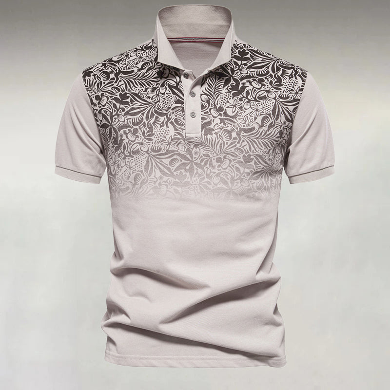 Men's Business Casual Gradient Floral Pattern Short Sleeve Cotton Polo Shirt 9917071327416