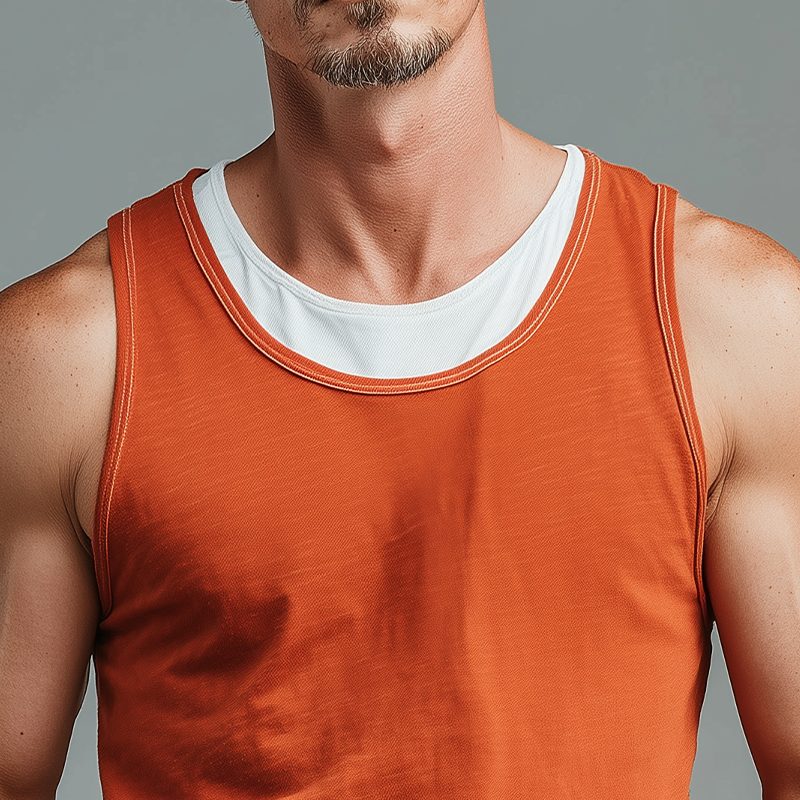 Men's Classic Casual Bamboo Cotton Contrast Color Fake Two-Piece Slim Tank Top DTT25070413