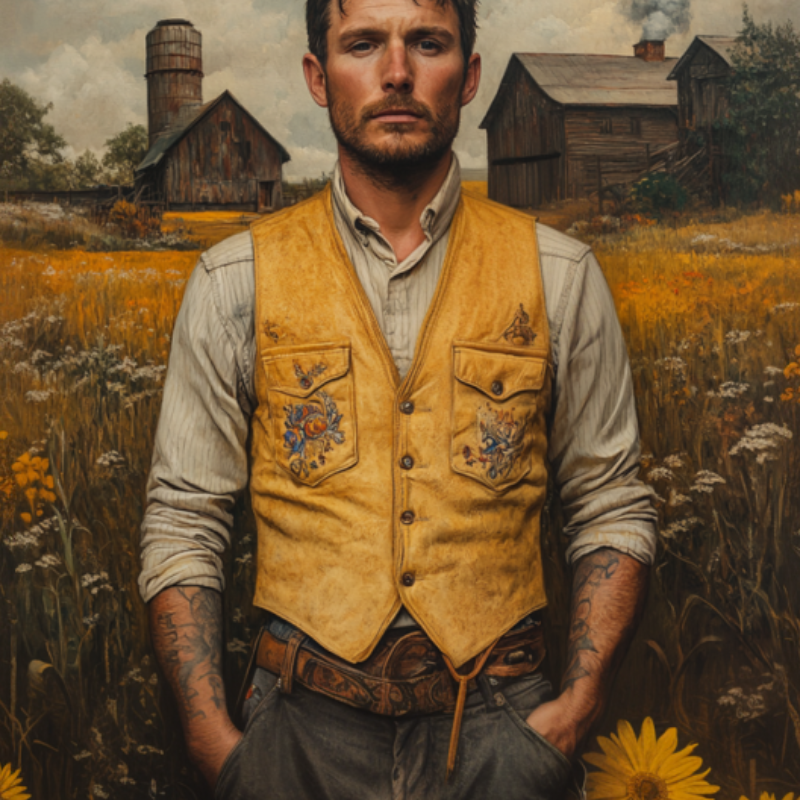Men's Classic Vintage American Western Embroidery Slim Suede Vest 9903595126968