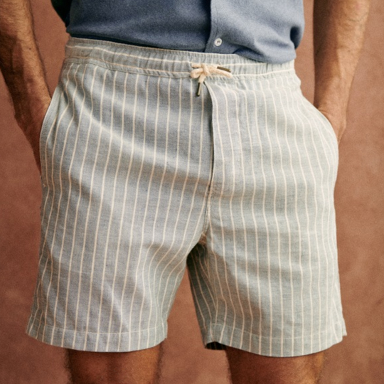 Men's Casual Cotton Linen Blend Striped Elastic Waist Holiday Shorts DDT25052811