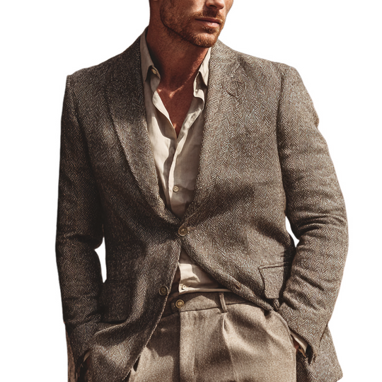 Men's Vintage Herringbone Textured Single-Breasted Blazer DTT25081216