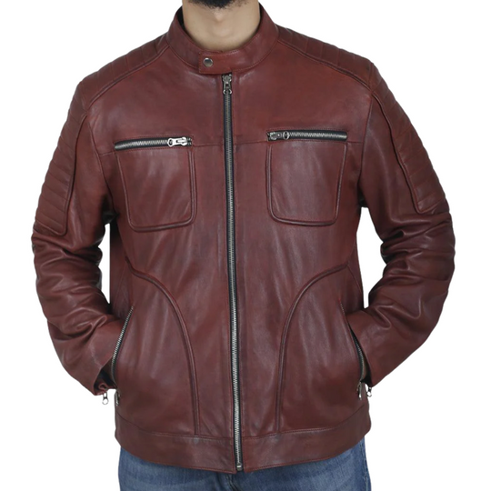 Men's Vintage Casual Stand Collar Zipper Leather Jacket 9893976113336