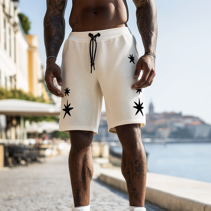 Men's Spring And Summer Fashion Casual Knitted Towel Embroidery Elastic Waist Shorts DTT25062607