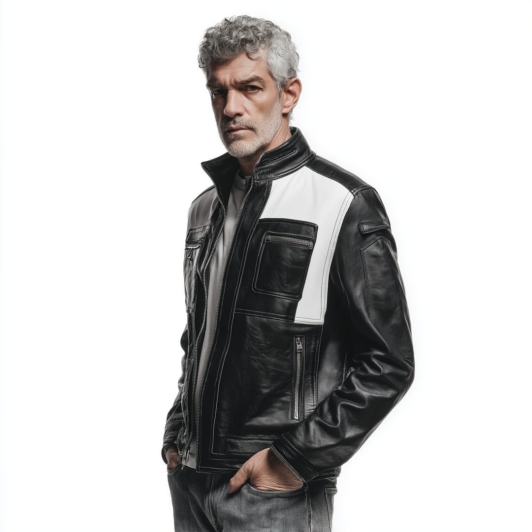 Men's Vintage Paneled Faux Leather Jacket DTT25081115