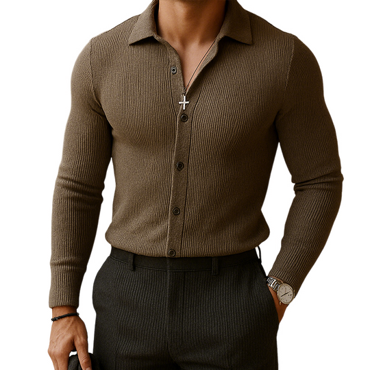 Men's Retro Casual Street Business Knitted Lapel Long Sleeve Shirt DTT25081314