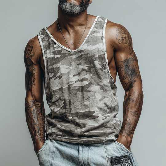 Men's Casual Camouflage Print V-Neck Tank Tops DTT25062310