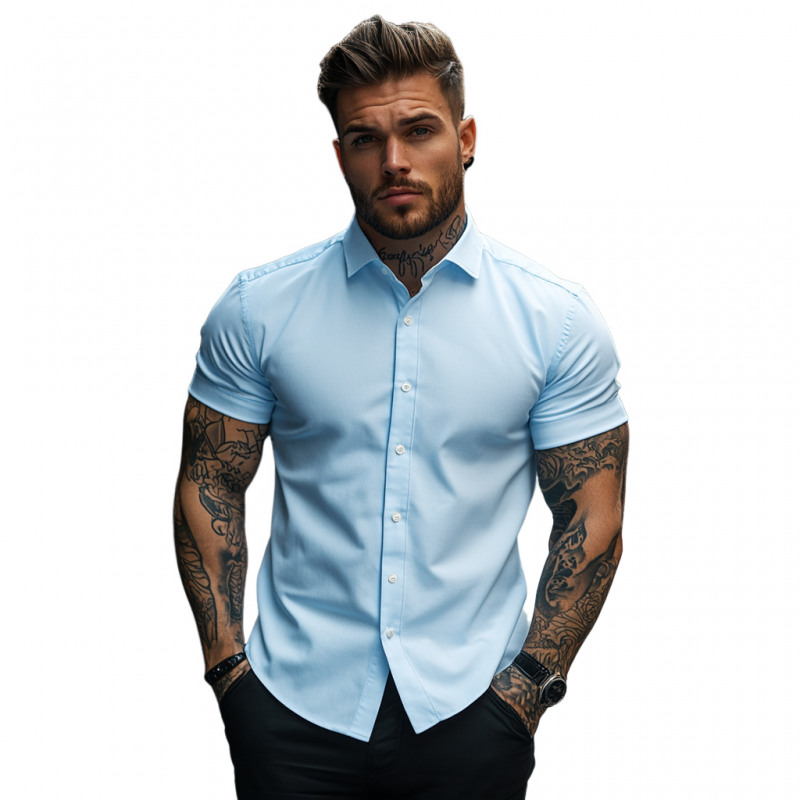 Men's Casual Soft Breathable Cotton Lapel Slim Fit Short Sleeve Shirt DTT25060902