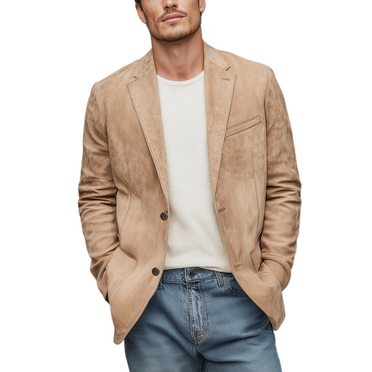 Men's Spring Fashion Casual Solid Color Thin Suede Single Breasted Blazer DTT25072103
