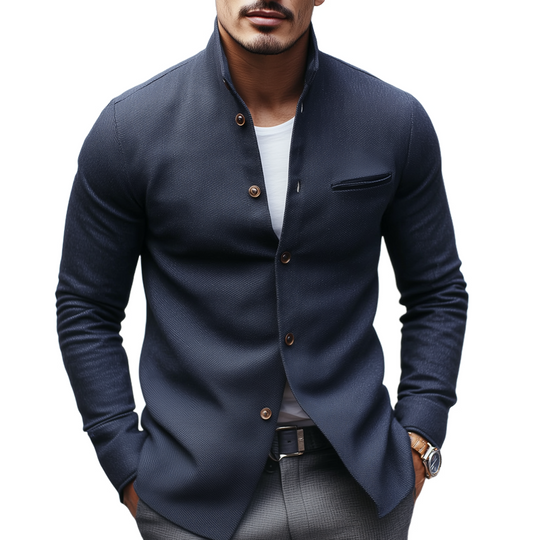 Men's Solid Stand Collar Single Breasted Casual Jacket DTT25082519