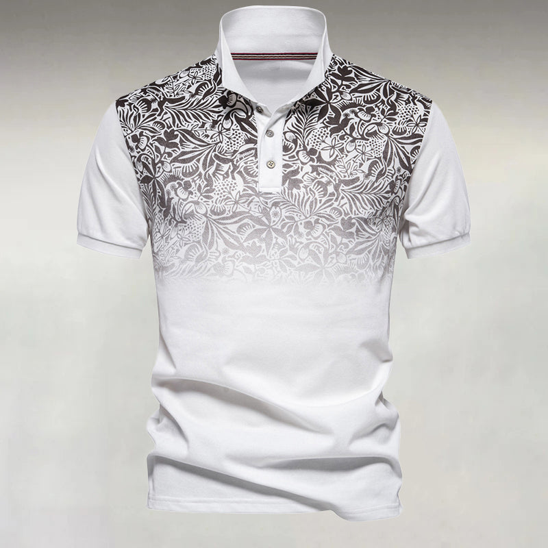 Men's Business Casual Gradient Floral Pattern Short Sleeve Cotton Polo Shirt 9917071327416