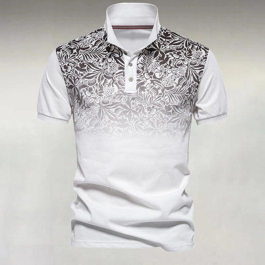 Men's Business Casual Gradient Floral Pattern Short Sleeve Cotton Polo Shirt 9917071327416