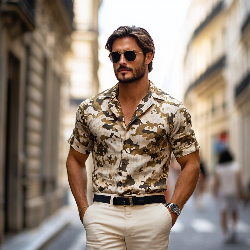 Men's Camouflage Print Lapel Short Sleeve Casual Shirt DTT25060905