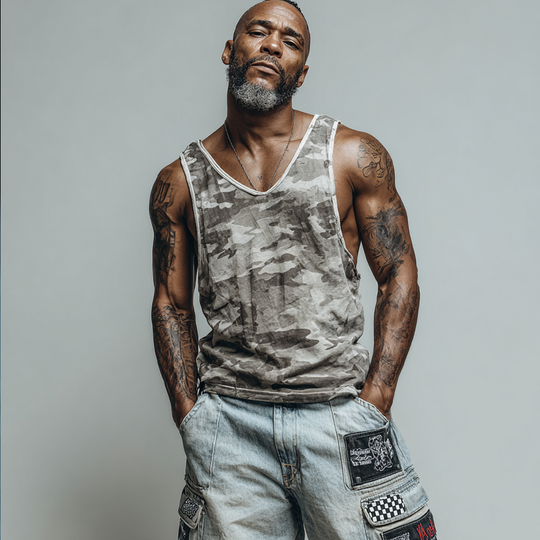 Men's Casual Camouflage Print V-Neck Tank Tops DTT25062310