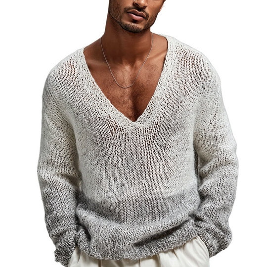 Men's Fashion Gradient V Neck Long Sleeve Loose Sweater DTT25082815