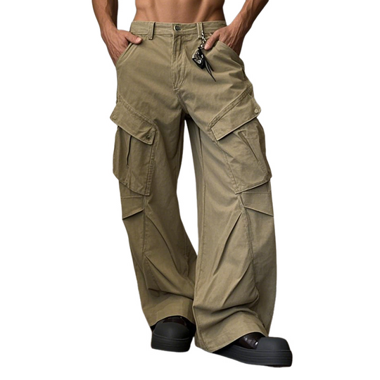 Men's Fashion Loose Solid Color Multi-Pocket Cargo Pants DDT25052802