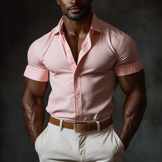 Men's Summer Fashion Solid Color Cotton And Linen Short-Sleeved Shirt DTT25062401