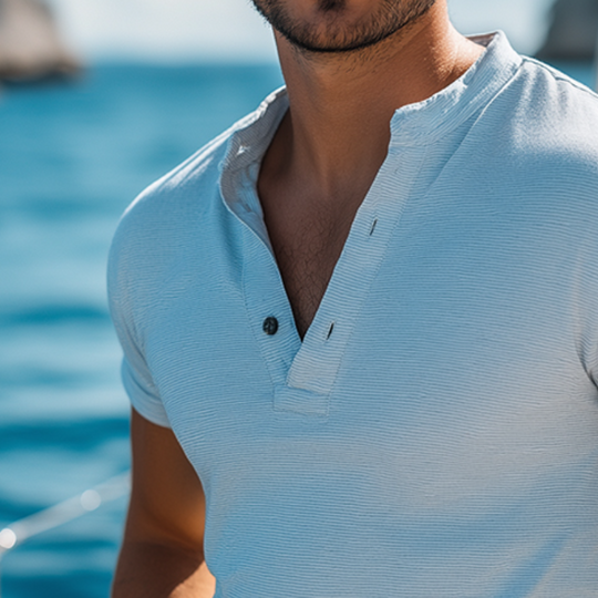 Men's Retro Casual Stripe Print Henley Neck Short Sleeve T-Shirt DDT25052911