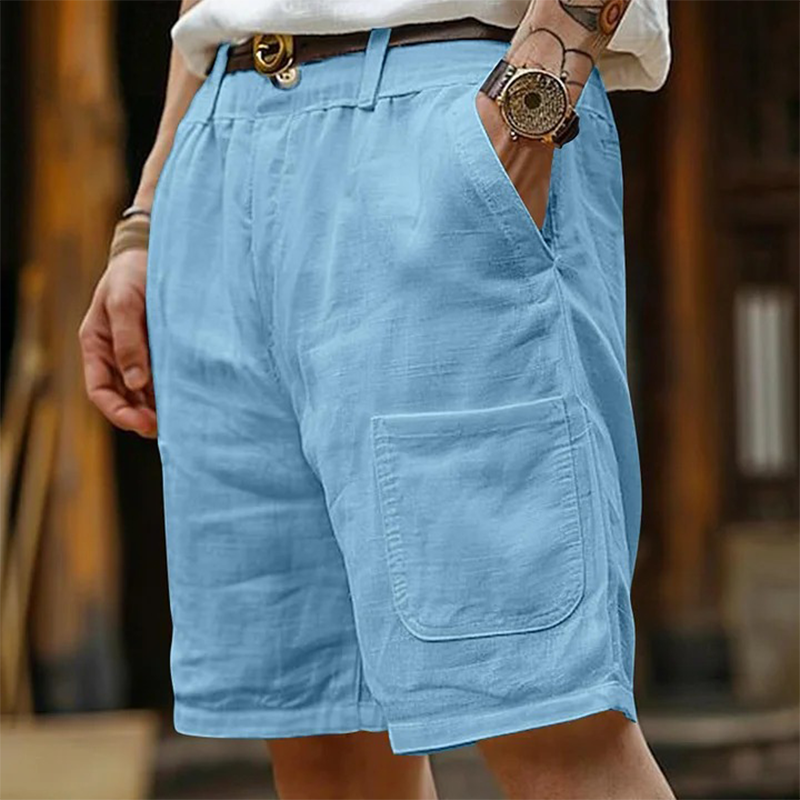 Men's Cotton And Linen Solid Color Casual Shorts DTT25071101
