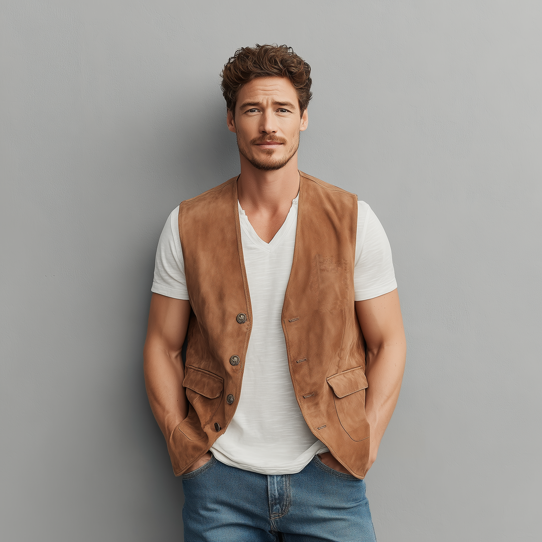 Men's Spring And Summer Casual Thin Suede Metal Button Vest DTT25072108