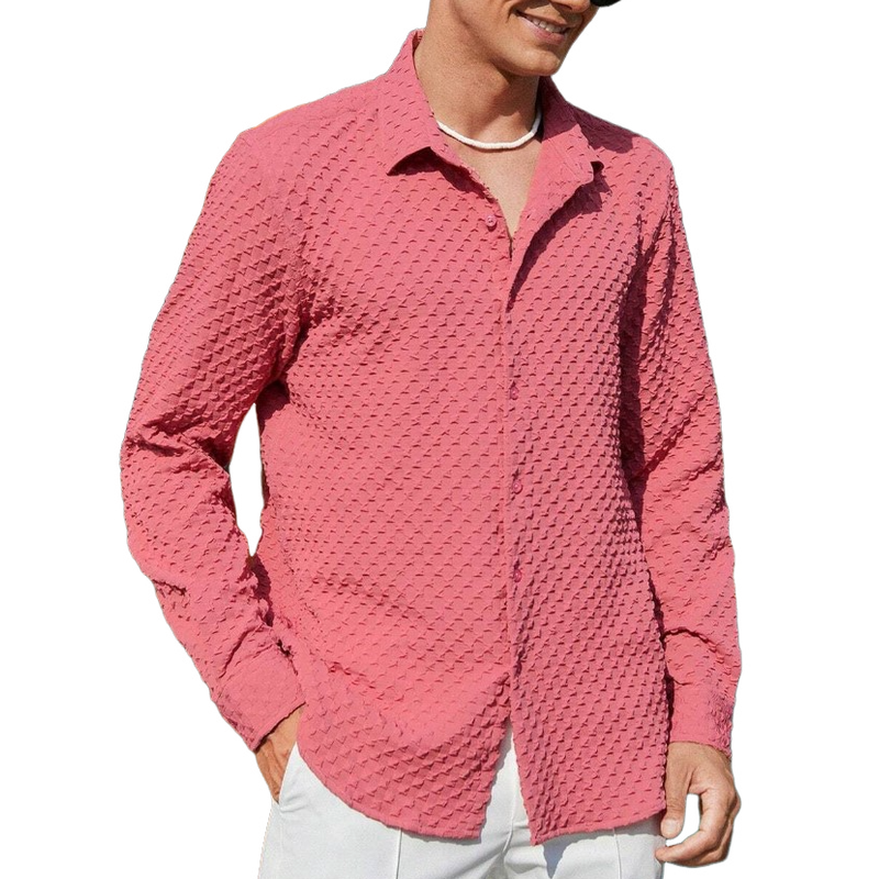Men's Stylish Textured Lapel Long-sleeved Shirt 9892049584312