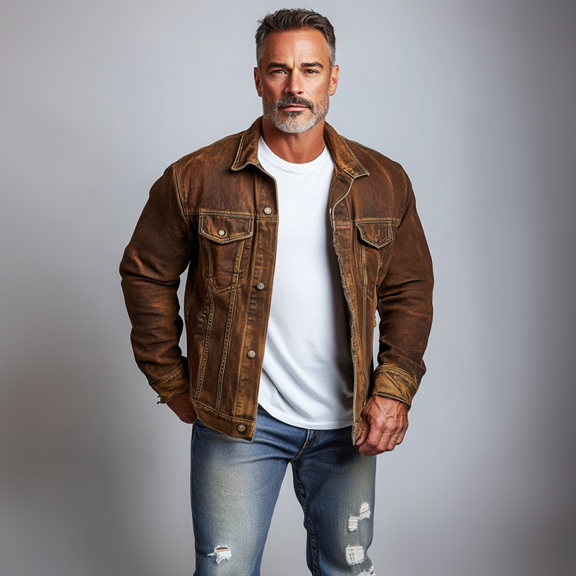 Men's Casual Single Breasted Long Sleeve Distressed Denim Jacket 9899607785656
