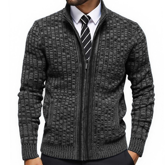 Men's Slim-fit Blended Stand-up Collar Zippered Knitted Cardigan DTT25081802