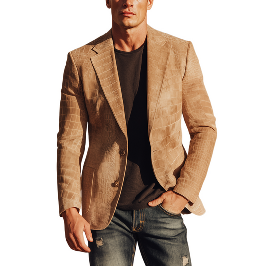 Men's Classic Retro Western Style Textured Matte Leather Single-breasted Slim-fit Blazer DTT25080717