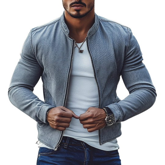 Men's Vintage Washed Denim Biker Zip-Up Jacket DTT25073103