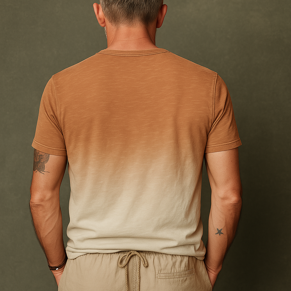 Men's Summer Fashion Distressed Printed Polyester Blended Short Sleeve Henley Shirt DTT25062014