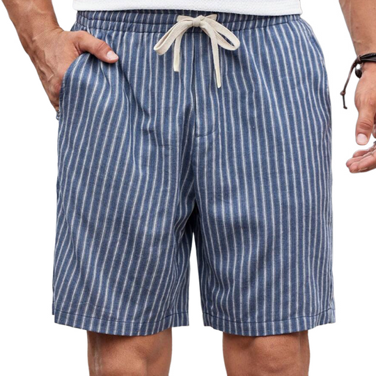 Men's New Summer Classic Casual Elastic Waist Loose Vertical Striped Cotton And Linen Shorts DTT25060309
