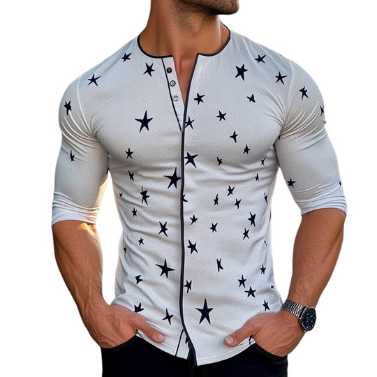 Men's Star Print Crew Neck Long Sleeve Shirt DTT25072901