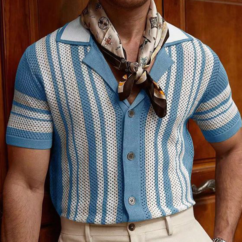 Men's Summer Colorblock Mesh Knit Short Sleeve Shirt DTT25061709