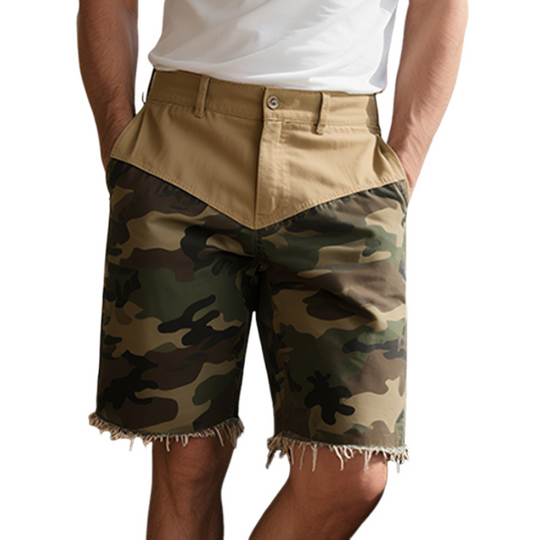 Men's Spring And Summer New American Western Style Cotton Blended Washed Stitching Camouflage Casual Shorts DTT25062011
